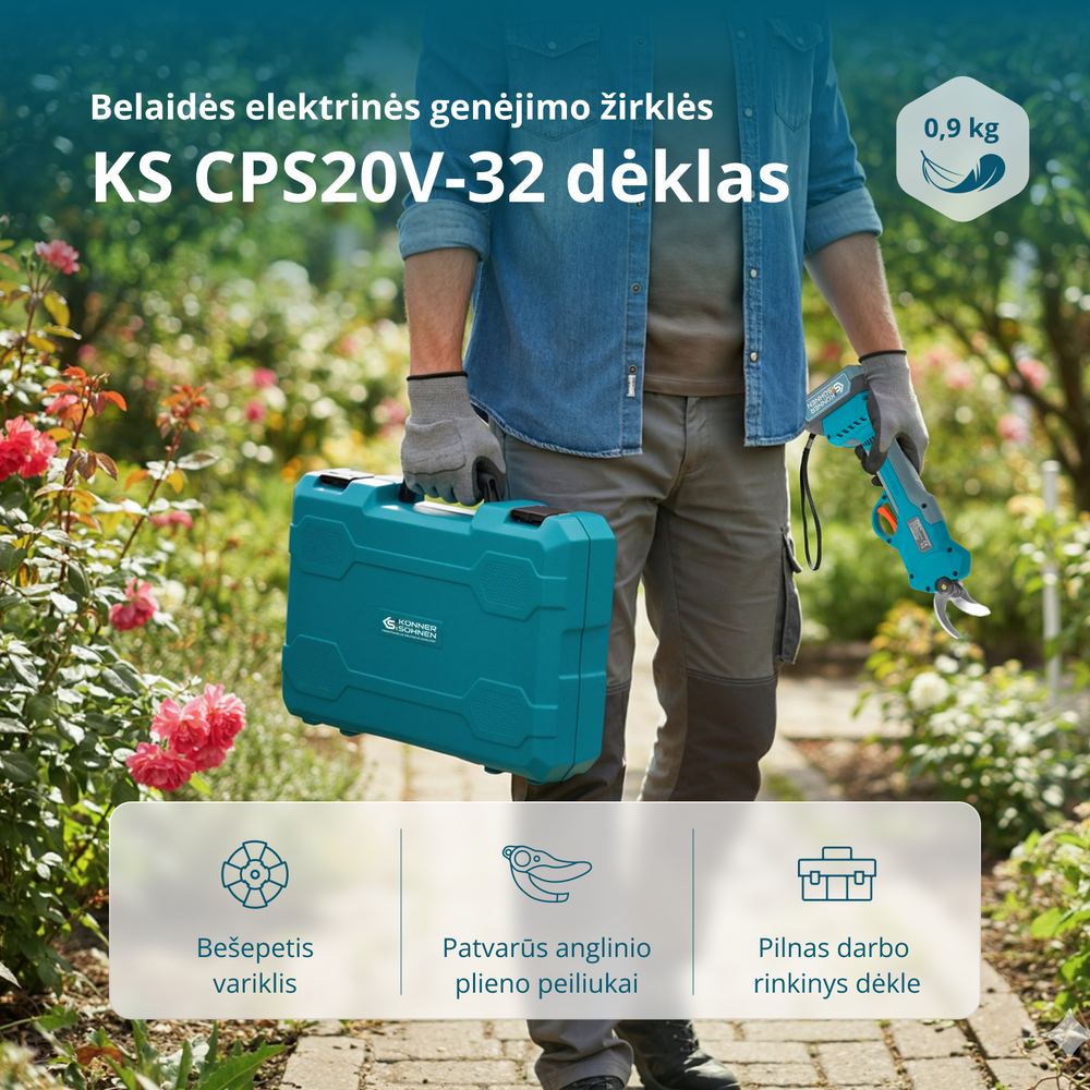 Belaidės elektrinės genėjimo žirklės KS CPS20V-32 CASE PLUS