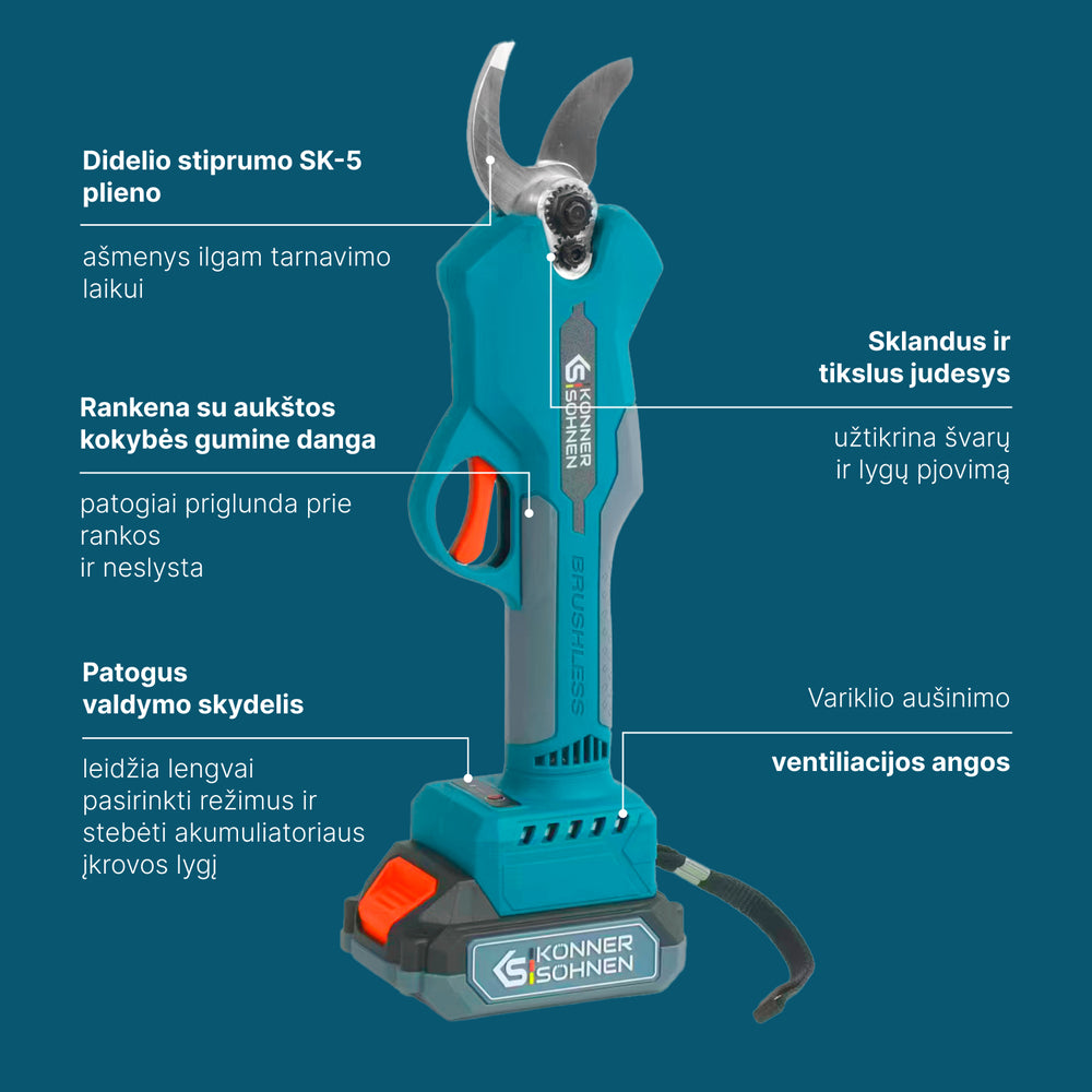 Belaidės elektrinės genėjimo žirklės KS CPS20V-32 CASE PLUS