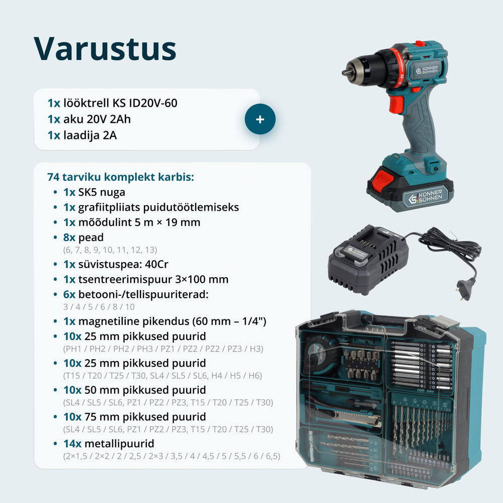 Juhtmevaba Meistrikomplekt KS ID20V-60 KIT 74