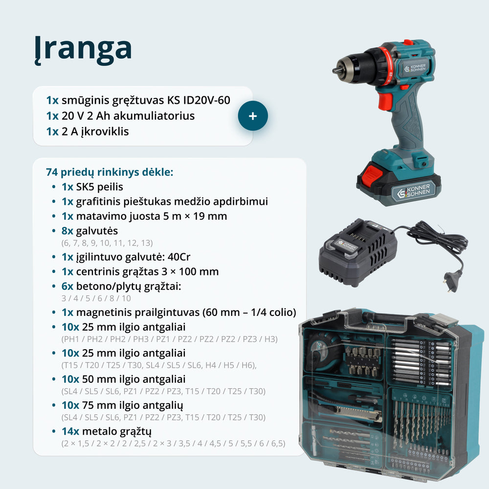 Belaidis pagrindinis rinkinys KS ID20V-60 RINKINYS 74