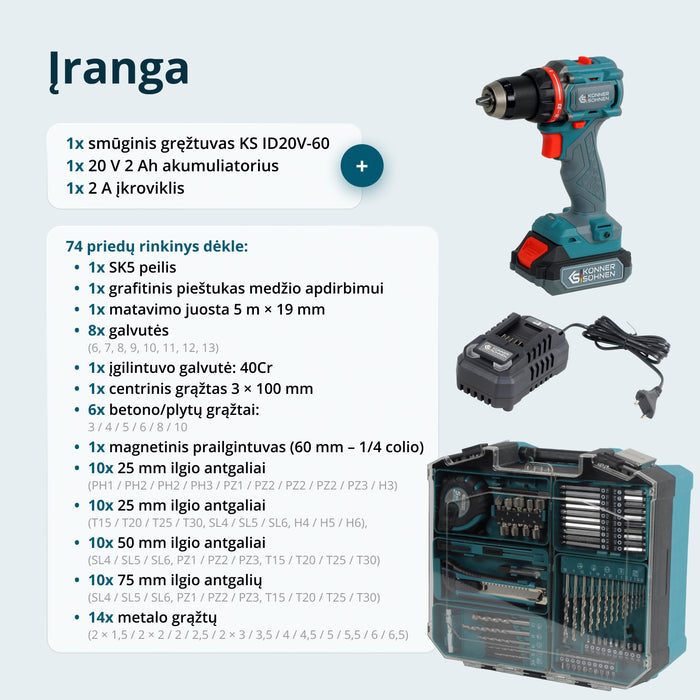 Belaidis pagrindinis rinkinys KS ID20V-60 RINKINYS 74