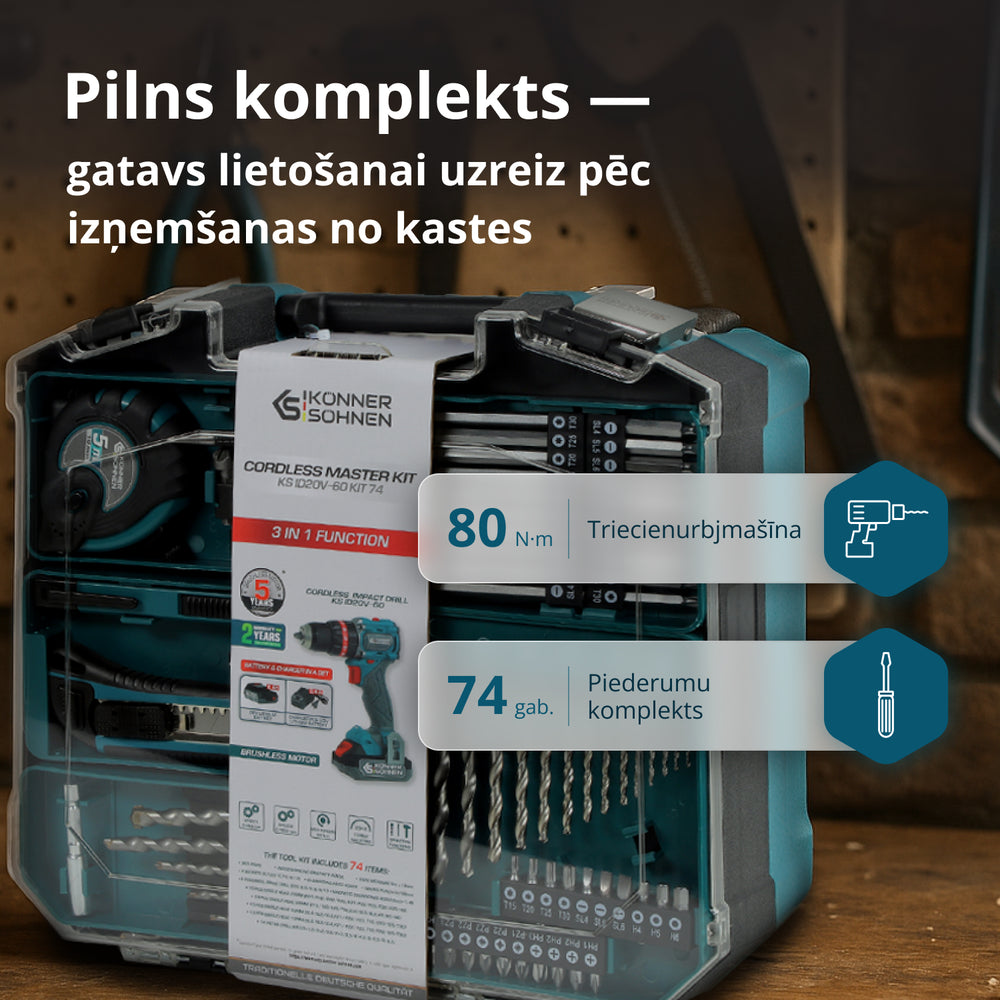 Bezvadu meistara komplekts KS ID20V-60 KOMPLEKTS 74