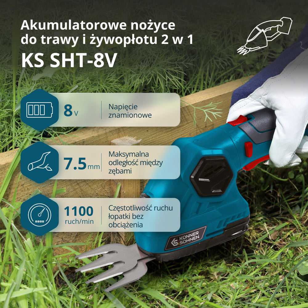 Juhtmeta 2-ühes murukäärid ja hekilõikur KS SHT-8V