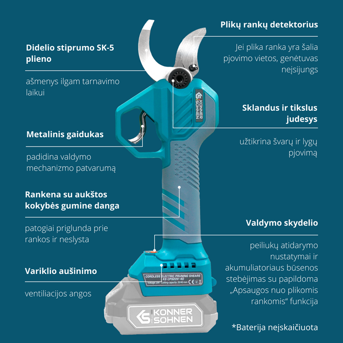 Belaidės elektrinės genėjimo žirklės KS CPS20V-40
