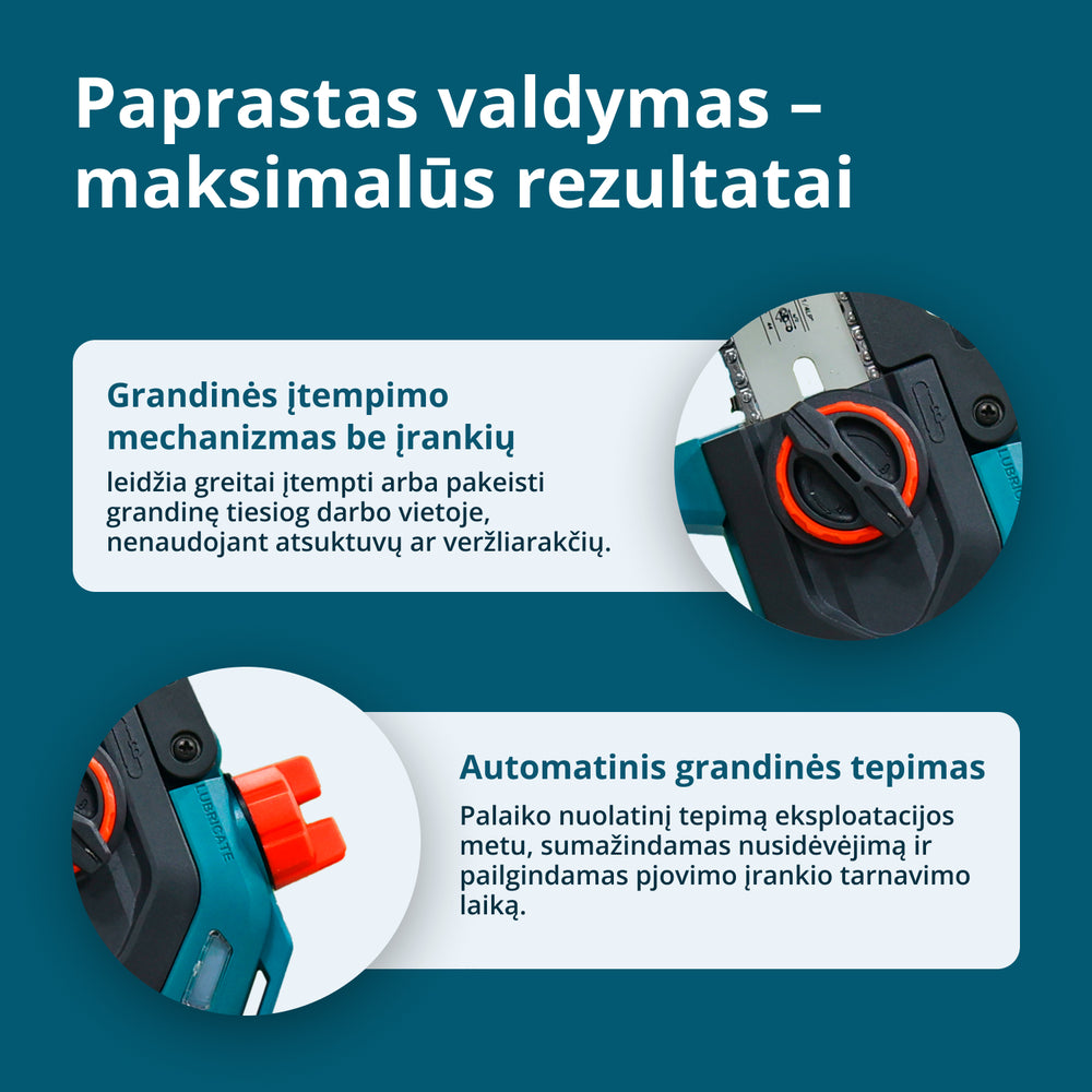Belaidis mini grandininis pjūklas KS MCS20V-8 dėklas