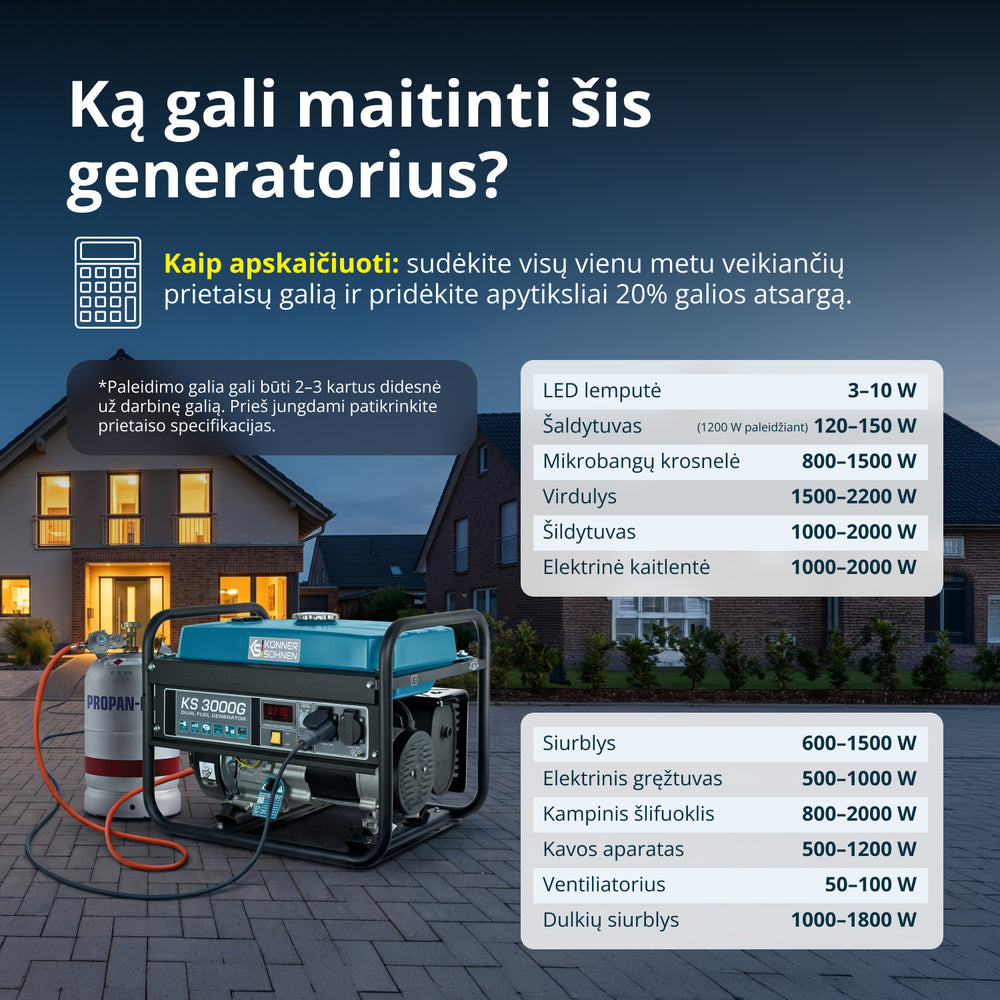 LPG/Benzininis generatorius "Könner & Söhnen" KS 3000G