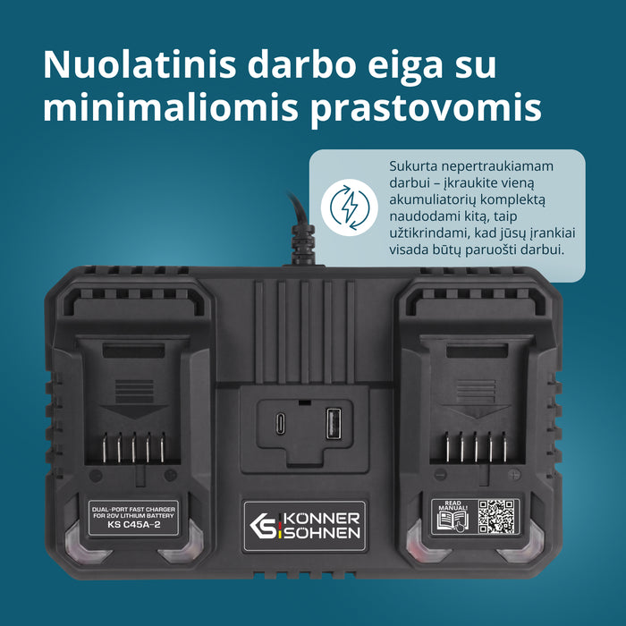 Dvigubas įkroviklis įkraunamoms baterijoms 20V KS C45A-2
