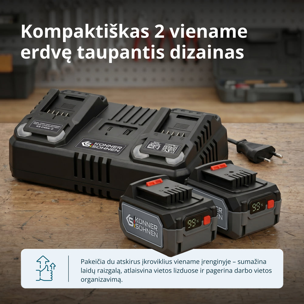 Dvigubas įkroviklis įkraunamoms baterijoms 20V KS C45A-2