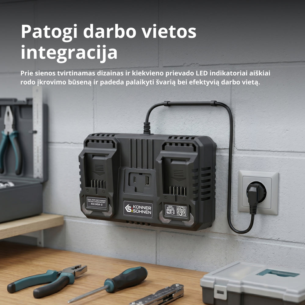 Dvigubas įkroviklis įkraunamoms baterijoms 20V KS C45A-2