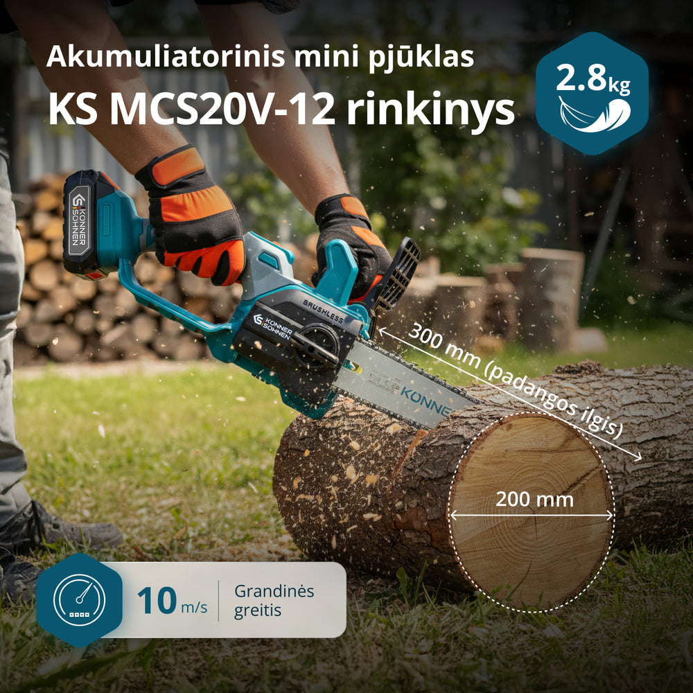 Belaidis Mini Grandininis Pjūklas KS MCS20V-12 SET
