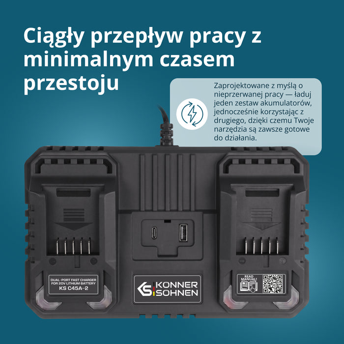 Podwójna ładowarka do akumulatorów 20V KS C45A-2